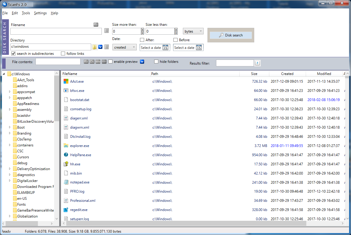 Search results screen
